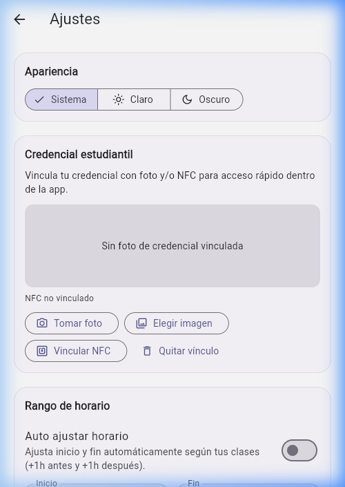 Ajustes — Credencial y tema