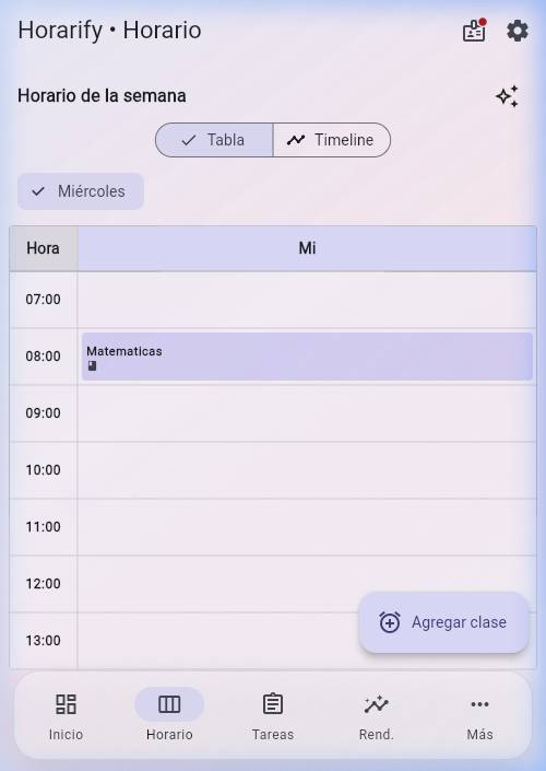 Vista de horario semanal
